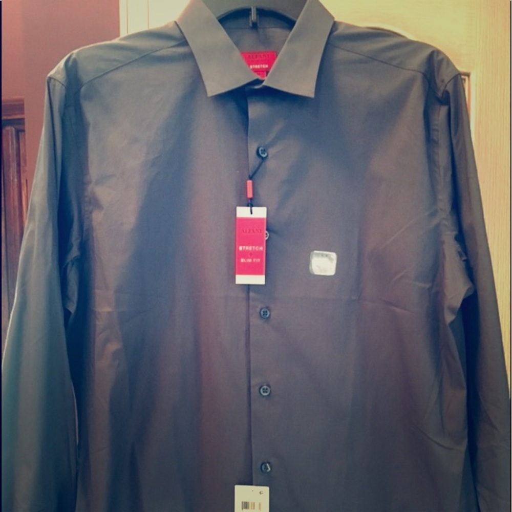 Alfani Slim Fit Stretch Dark Gray Button Up NWT